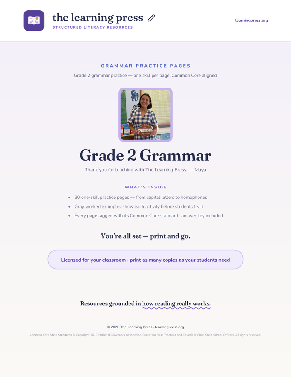 Preview page 1 of Grade 2 Grammar Practice Packet