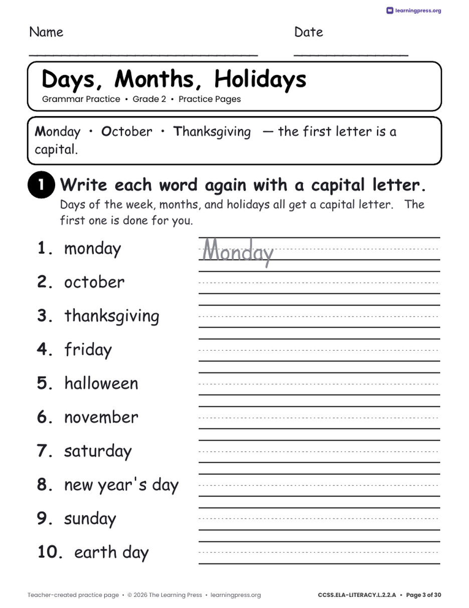 Preview page 3 of Grade 2 Grammar Practice Packet