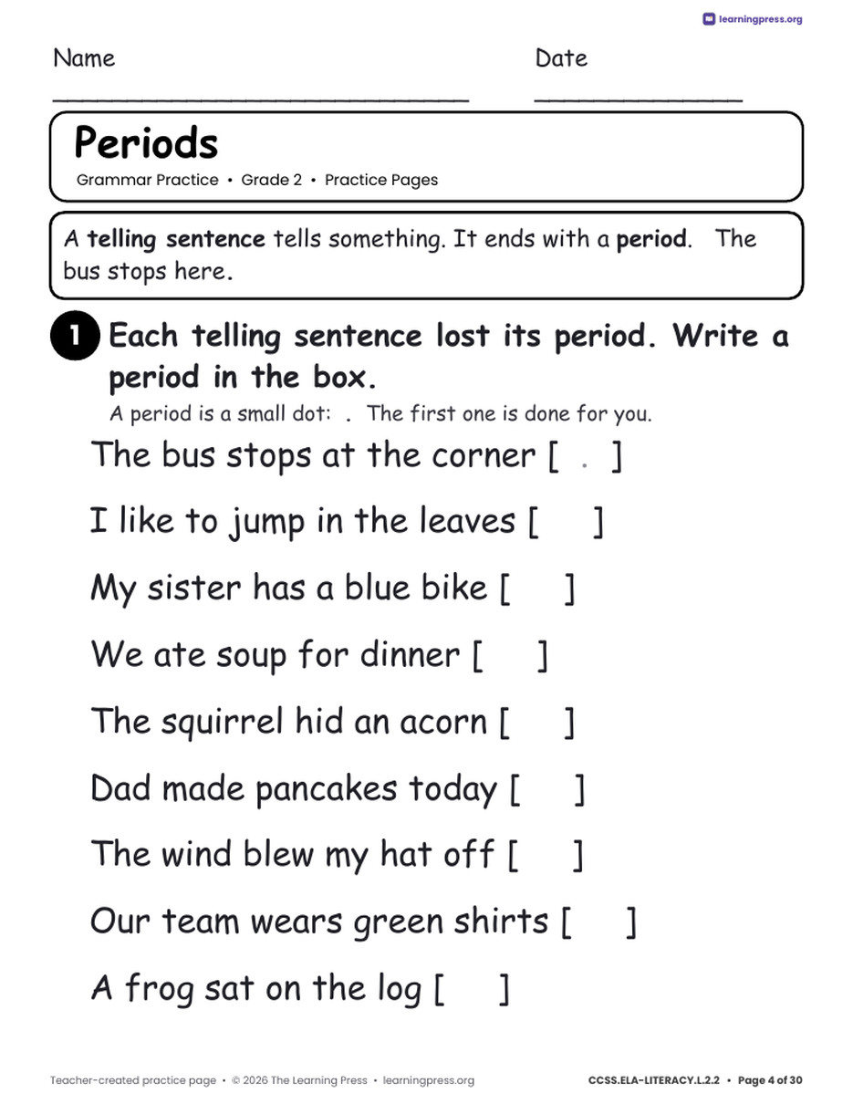 Preview page 4 of Grade 2 Grammar Practice Packet