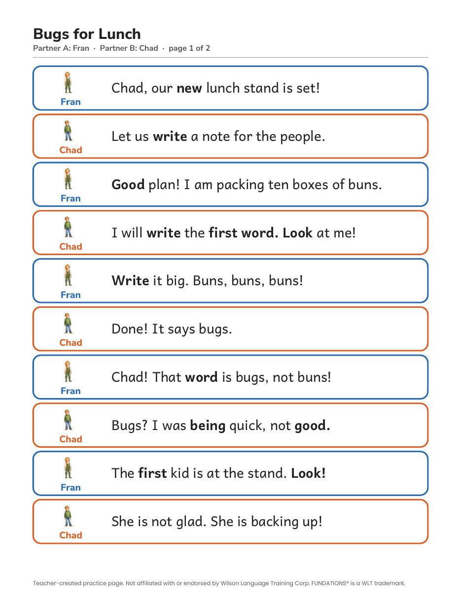 Preview page 2 of Fundations-Aligned Partner Reader's Theater · Level 1 Unit 13