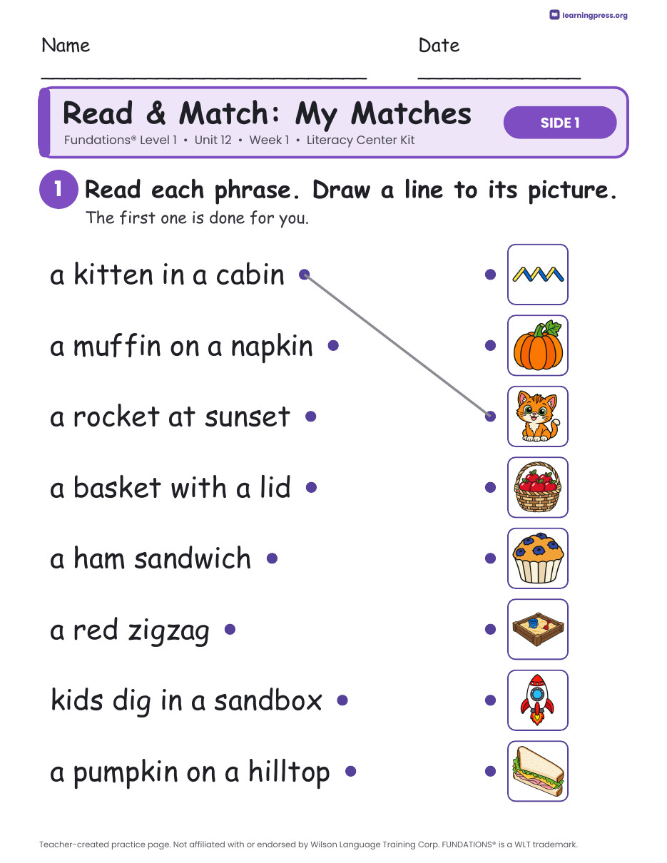 Preview page 3 of Fundations Level 1 Unit 12 Week 1 Literacy Center Kit