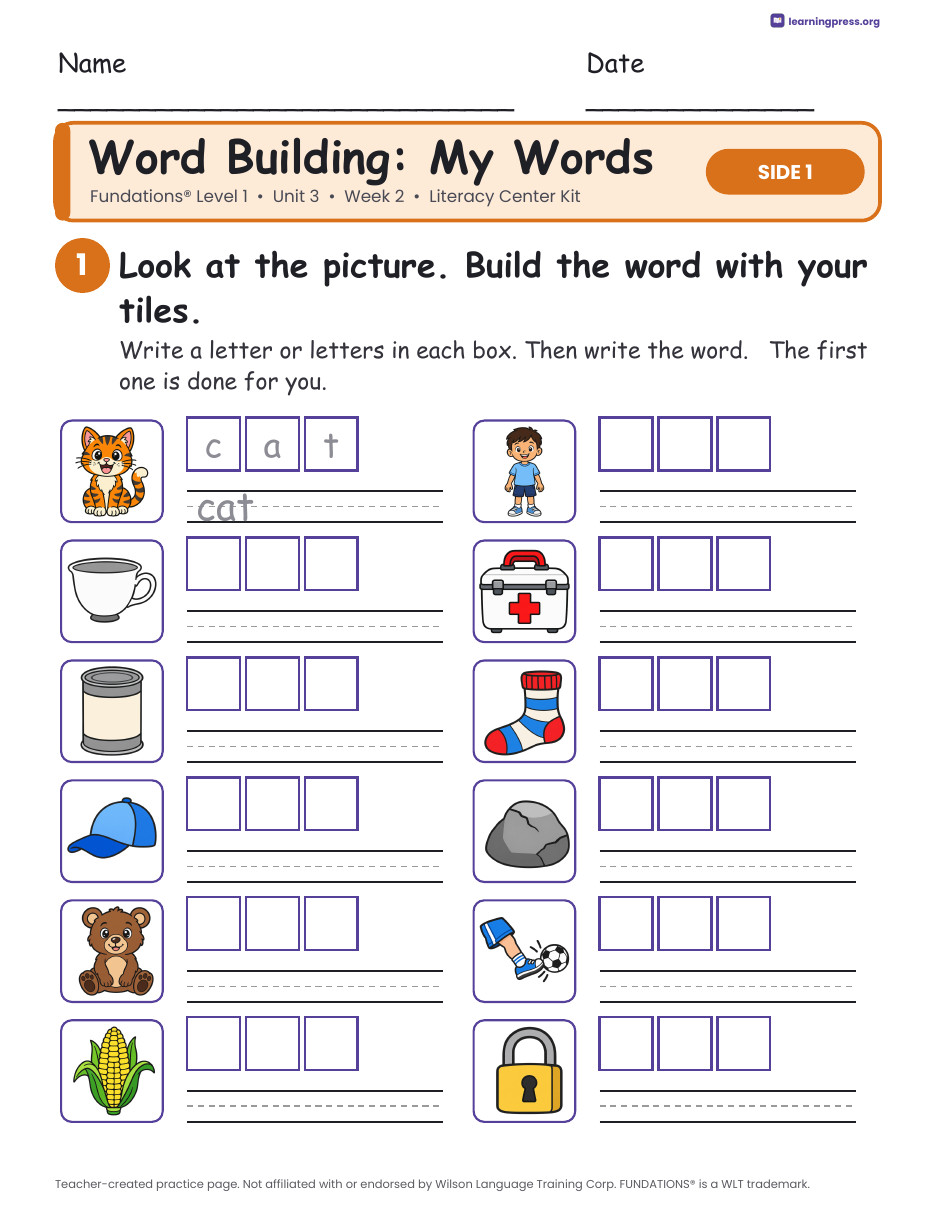 Preview page 2 of Fundations Level 1 Unit 3 Week 2 Literacy Center Kit