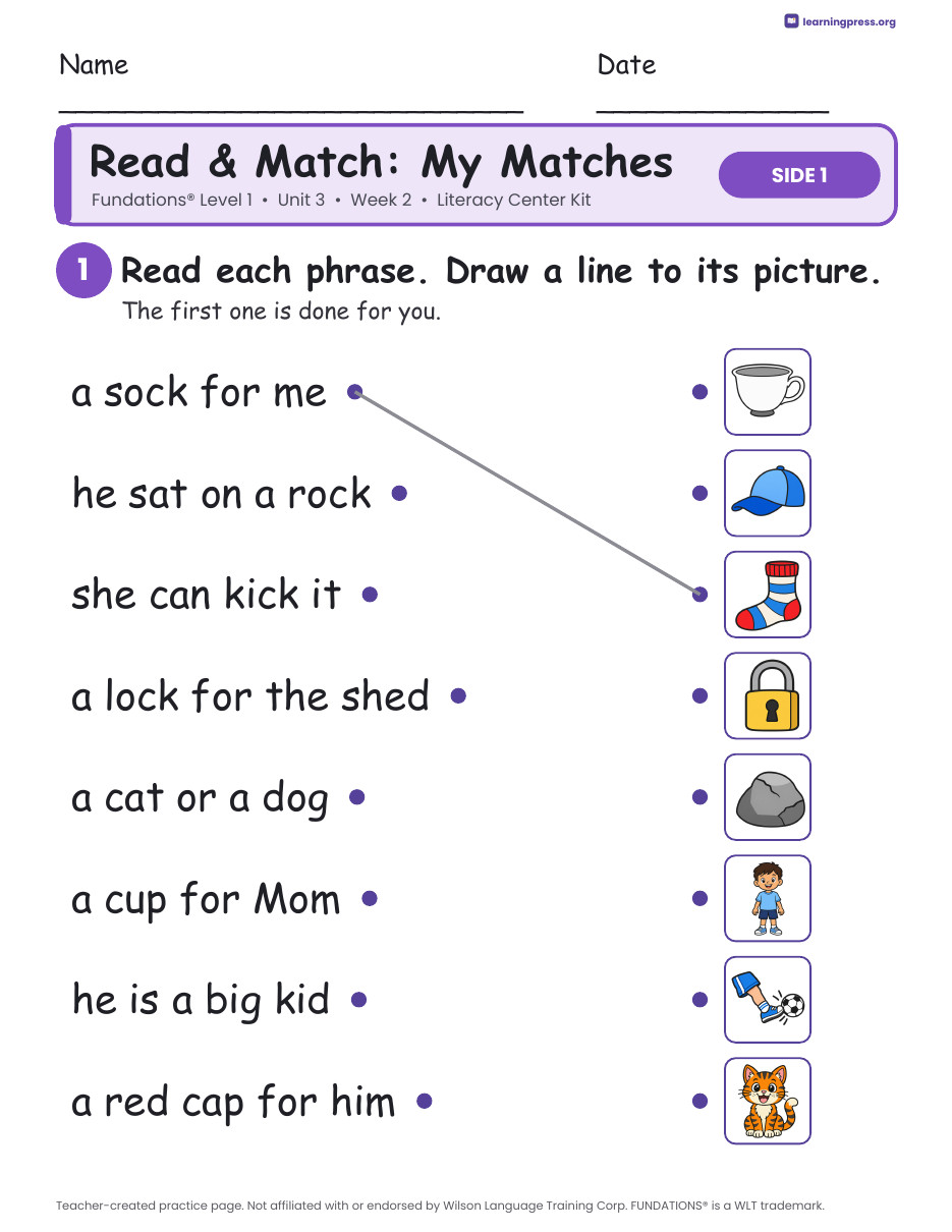 Preview page 3 of Fundations Level 1 Unit 3 Week 2 Literacy Center Kit
