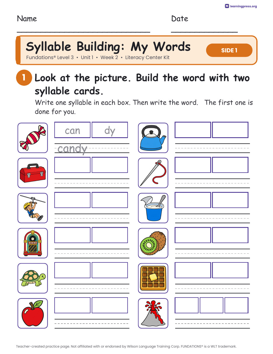 Preview page 2 of Fundations Level 3 Unit 1 Week 2 Literacy Center Kit