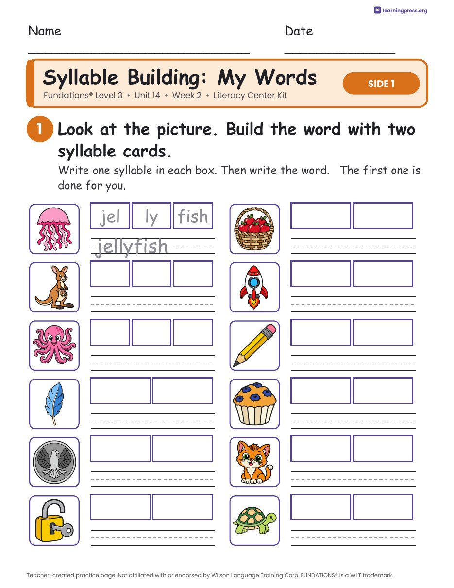 Preview page 2 of Fundations Level 3 Unit 14 Week 2 Literacy Center Kit