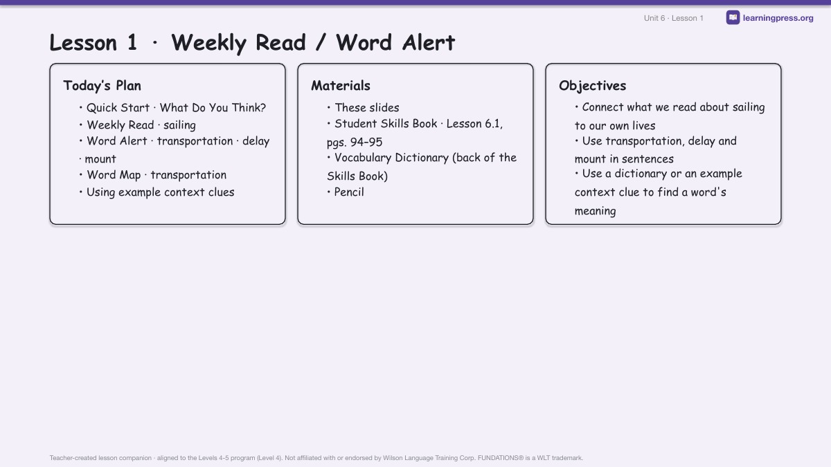 Preview page 1 of Fundations Level 4 Unit 6 Lesson Slides