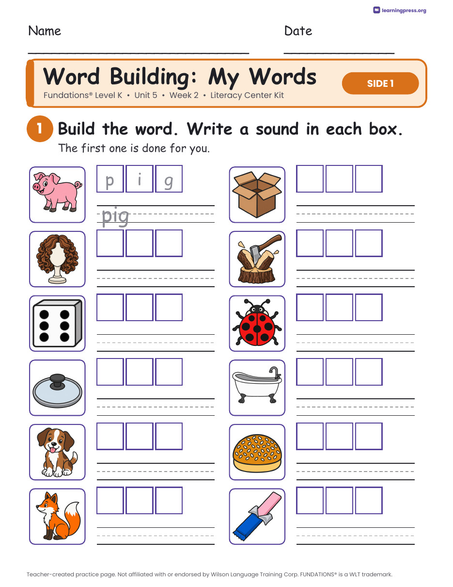 Preview page 2 of Fundations Level K Unit 5 Week 2 Literacy Center Kit