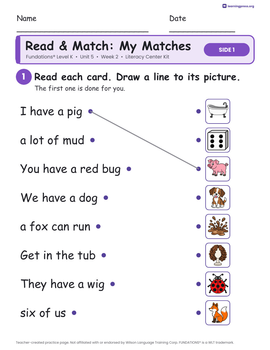 Preview page 3 of Fundations Level K Unit 5 Week 2 Literacy Center Kit