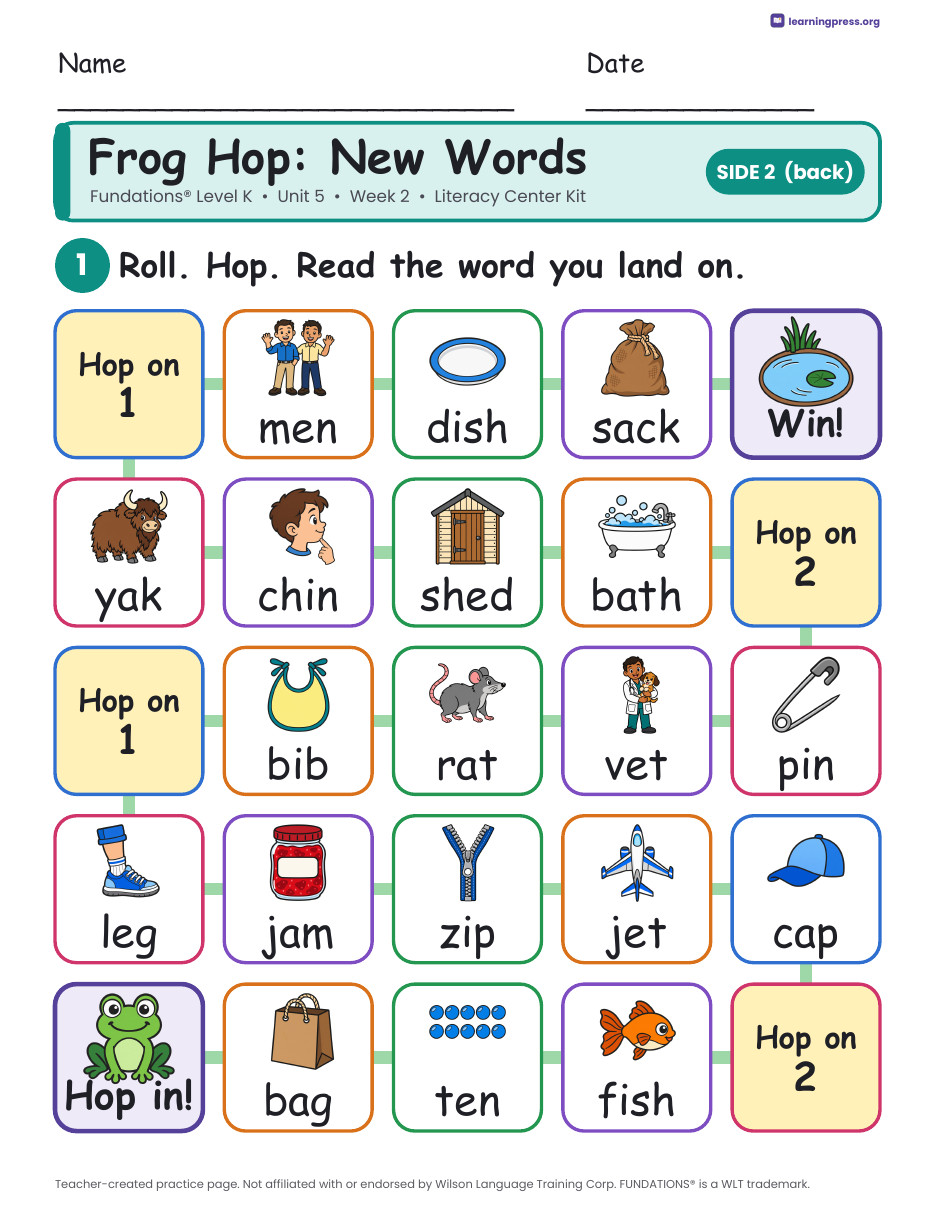 Preview page 4 of Fundations Level K Unit 5 Week 2 Literacy Center Kit