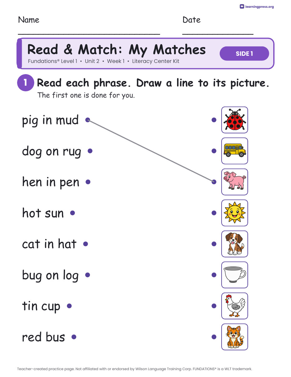 Preview page 3 of Fundations Level 1 Unit 2 Week 1 Literacy Center Kit