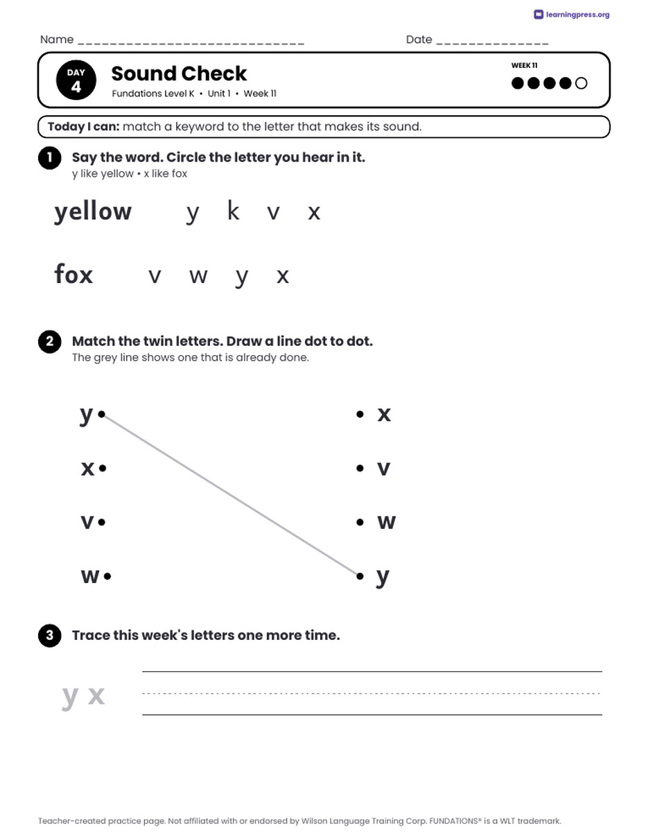 Preview page 2 of Fundations LEVEL K — Full-Year Daily Lesson Work Page Bundle (All Units 1–5)