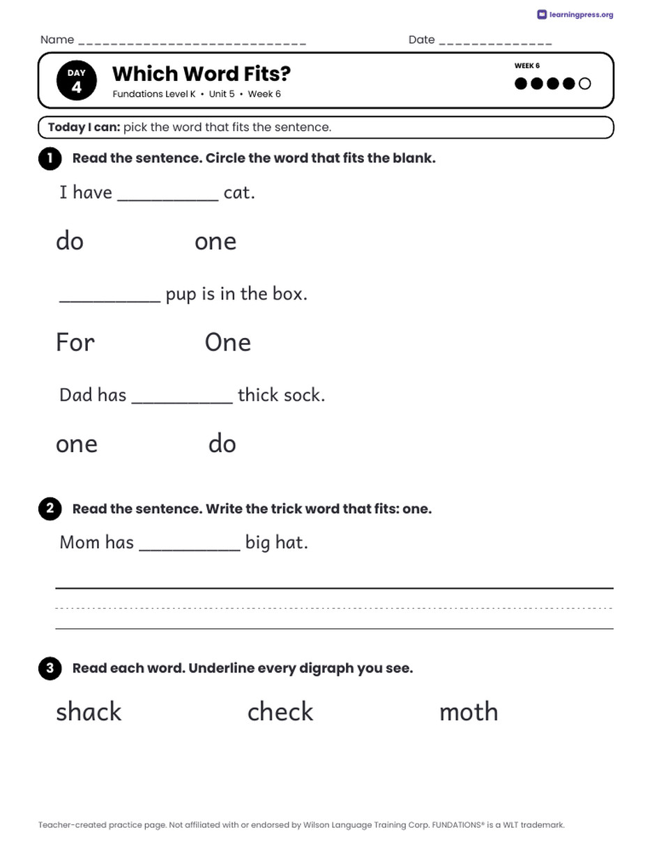 Preview page 4 of Fundations LEVEL K — Full-Year Daily Lesson Work Page Bundle (All Units 1–5)