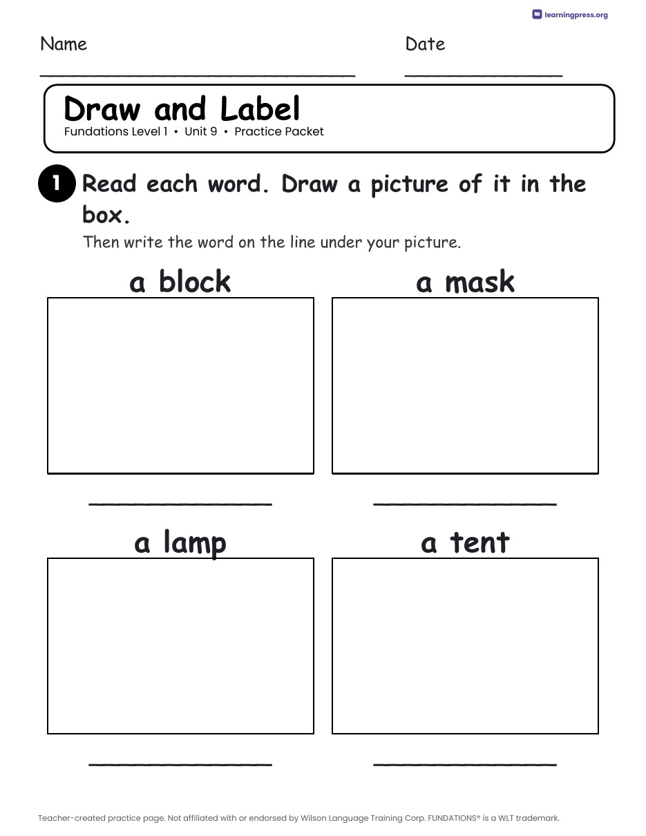 Preview page 2 of Fundations Level 1 Unit 9 Practice Packet