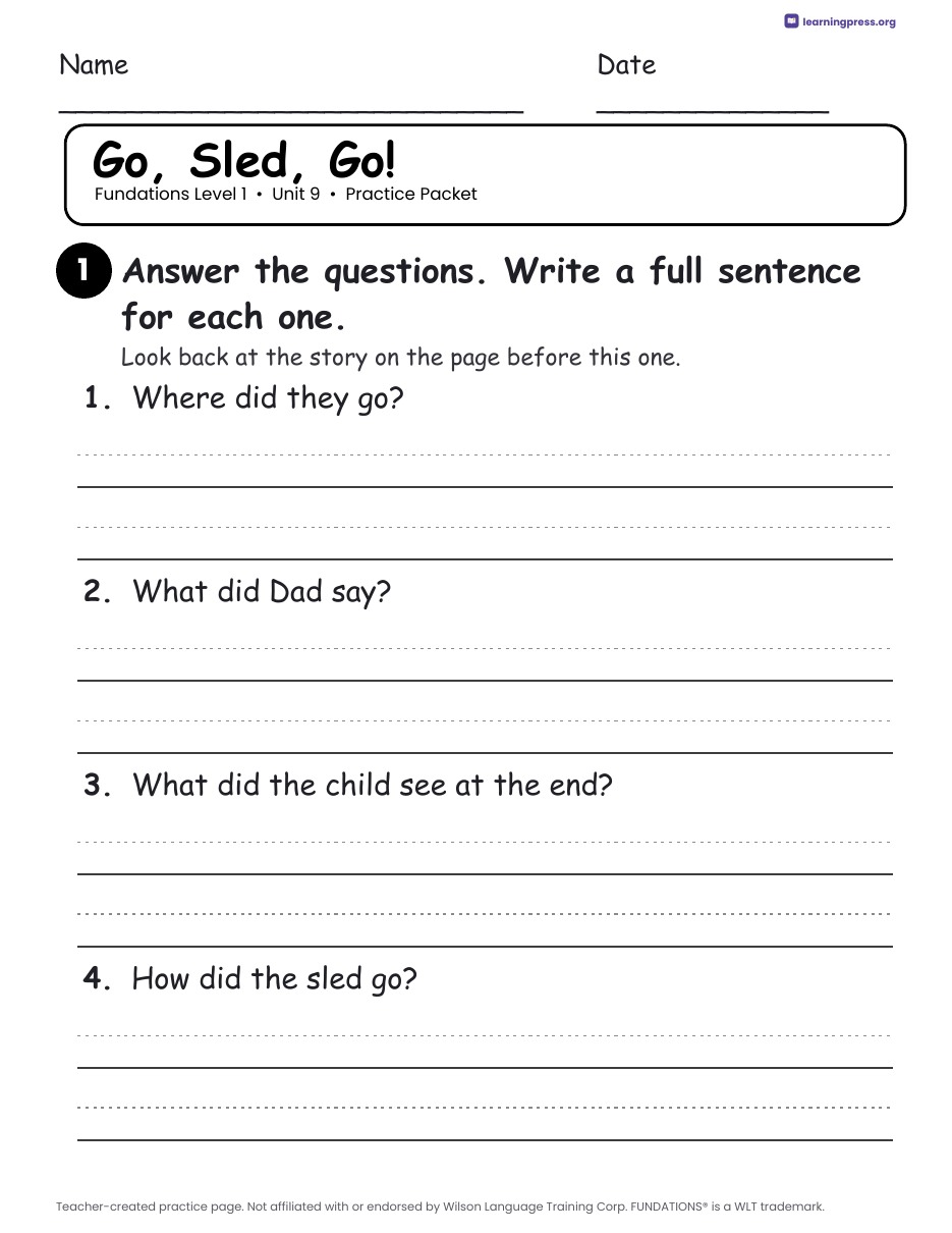 Preview page 3 of Fundations Level 1 Unit 9 Practice Packet