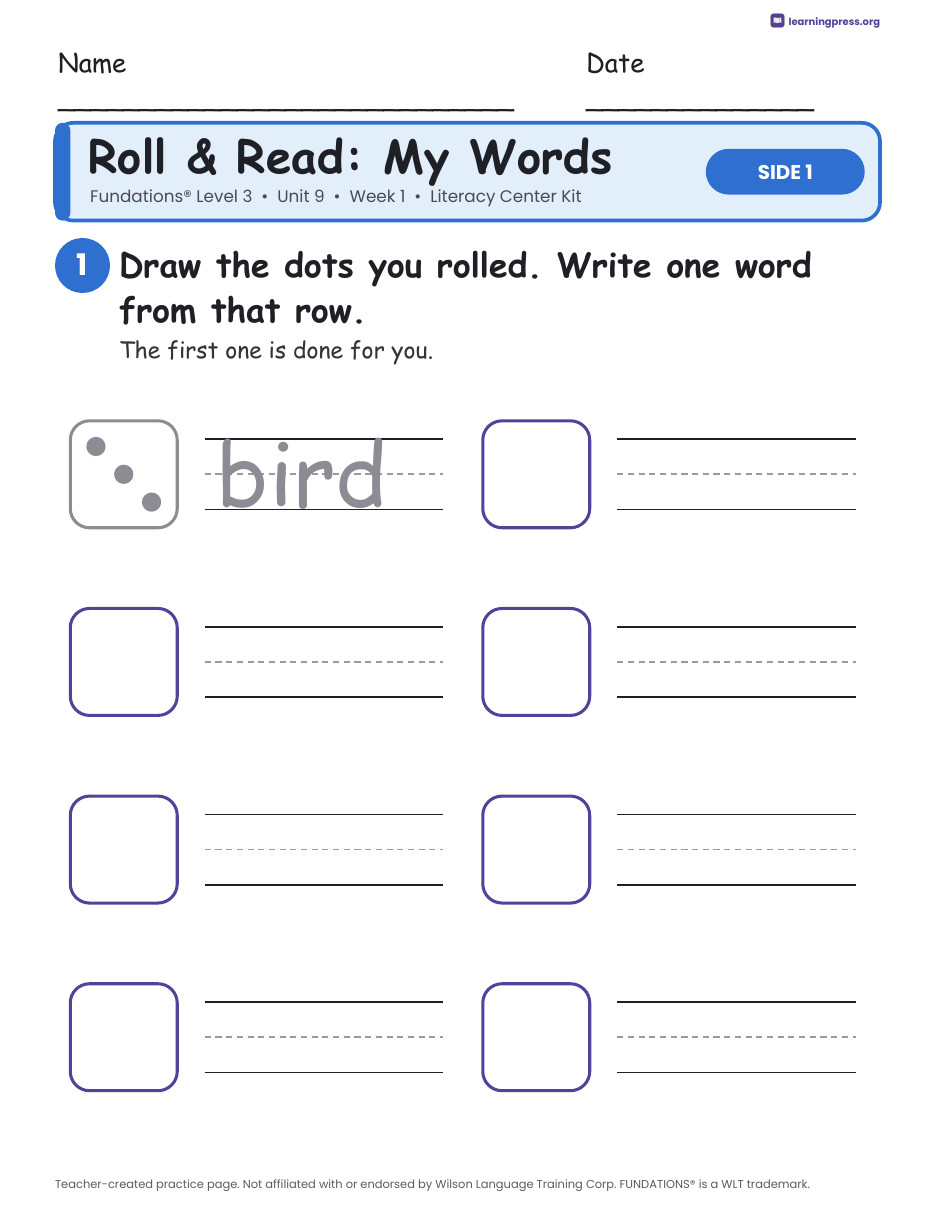 Preview page 1 of Fundations Level 3 Unit 9 Literacy Center Kits Bundle (3 Weeks)