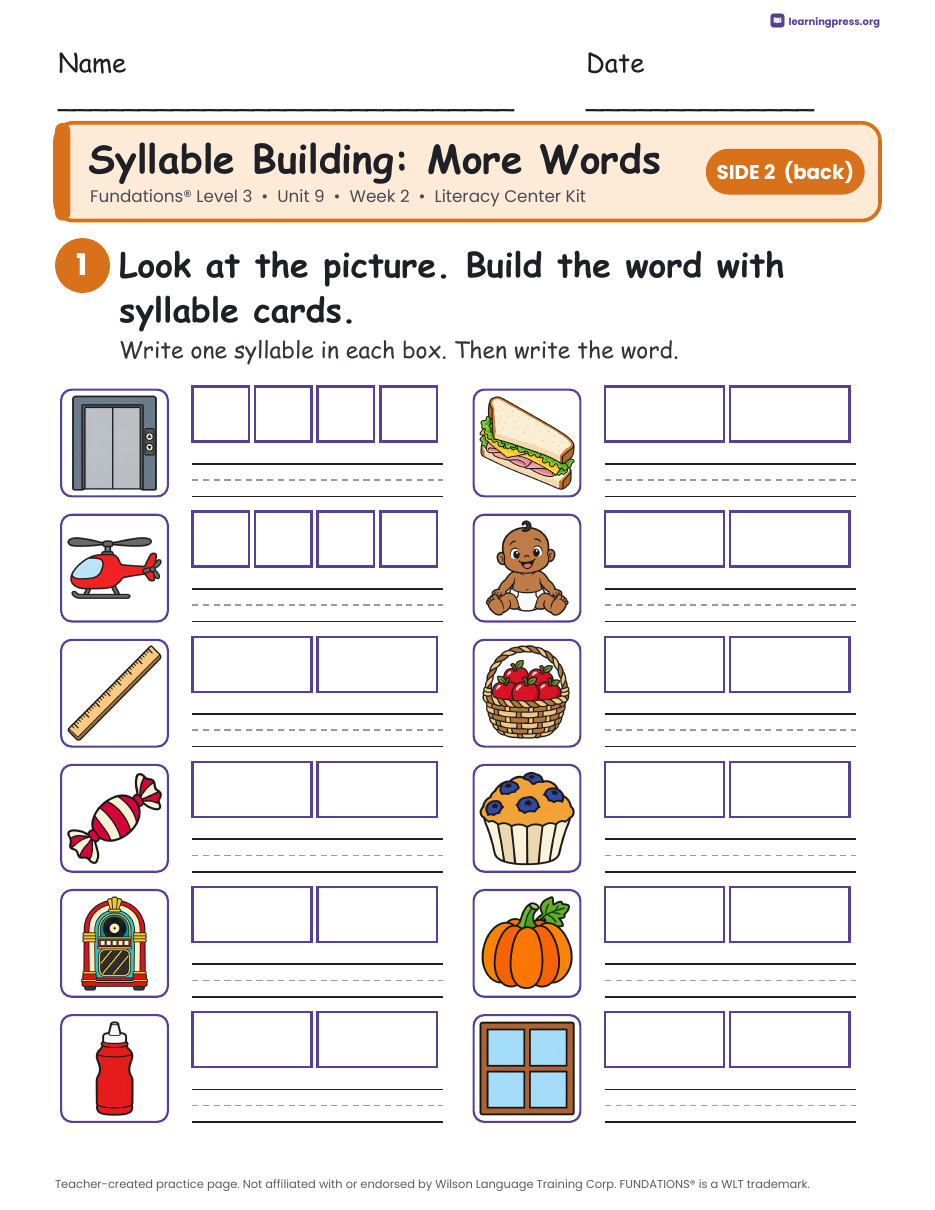 Preview page 2 of Fundations Level 3 Unit 9 Literacy Center Kits Bundle (3 Weeks)