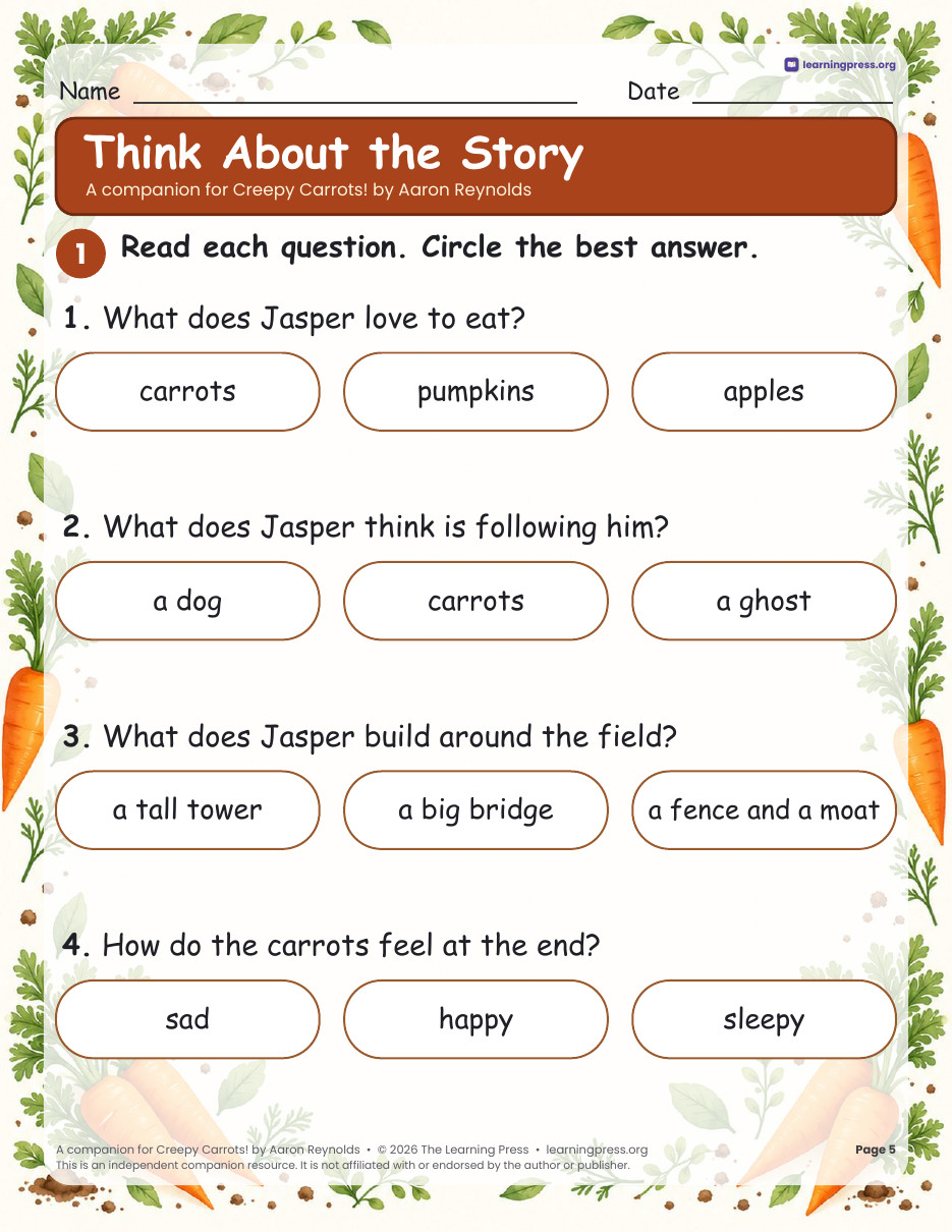 Preview page 3 of Creepy Carrots Book Companion · Halloween Read-Aloud Activities