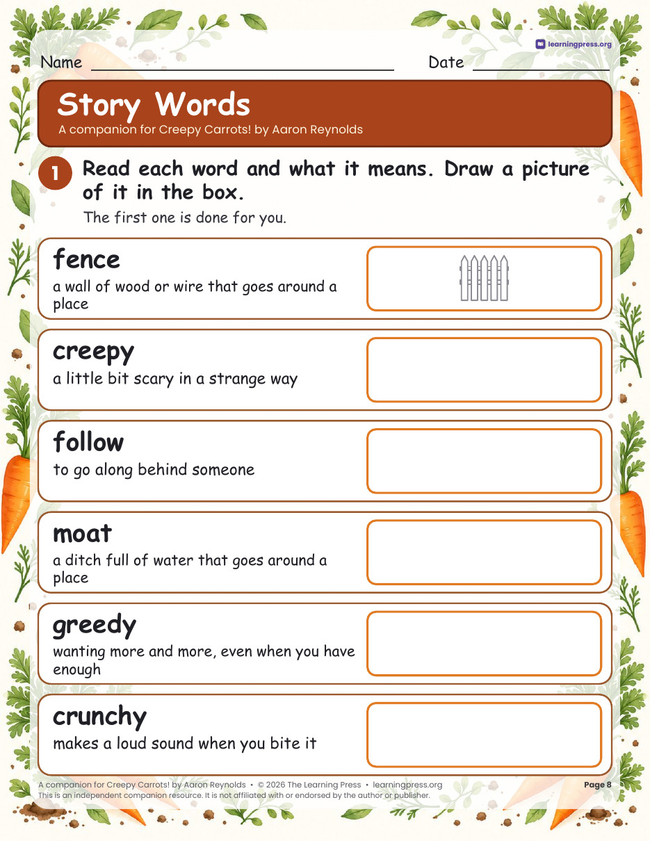 Preview page 4 of Creepy Carrots Book Companion · Halloween Read-Aloud Activities