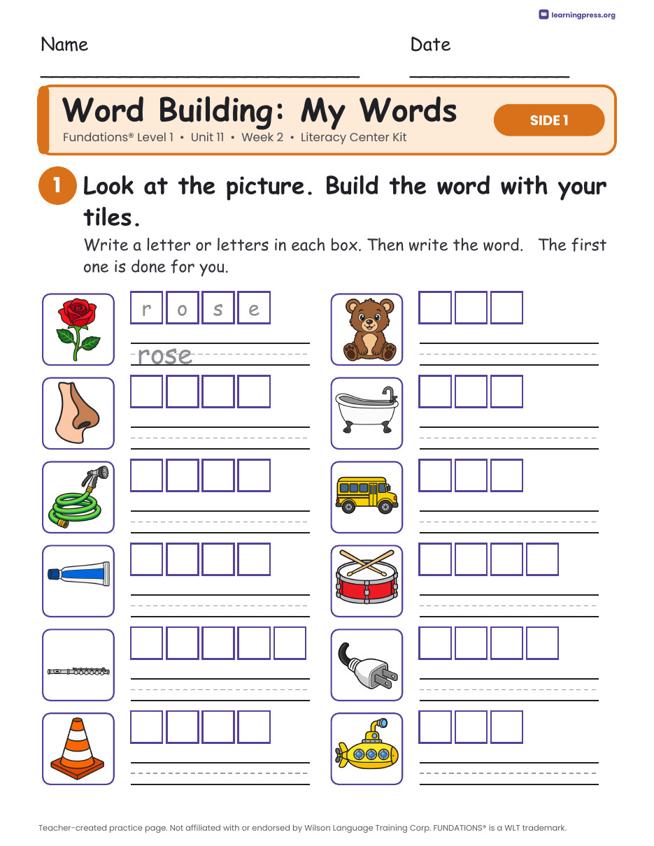 Preview page 2 of Fundations Level 1 Unit 11 Week 2 Literacy Center Kit