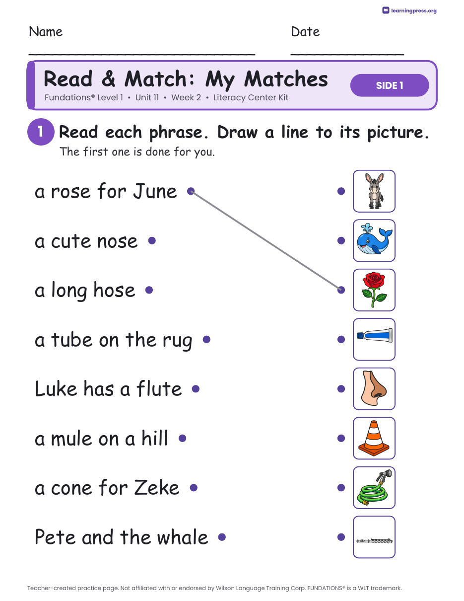 Preview page 3 of Fundations Level 1 Unit 11 Week 2 Literacy Center Kit