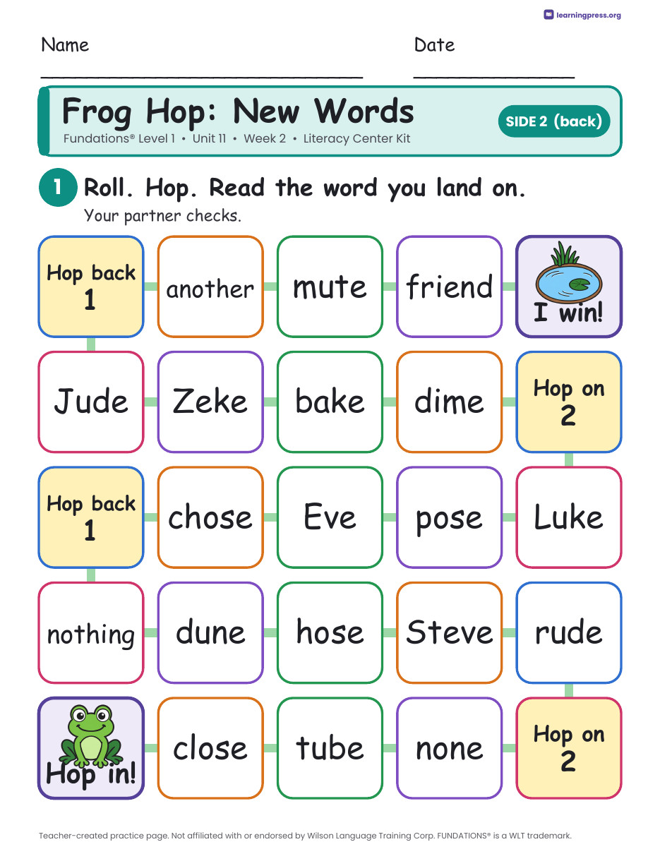 Preview page 4 of Fundations Level 1 Unit 11 Week 2 Literacy Center Kit