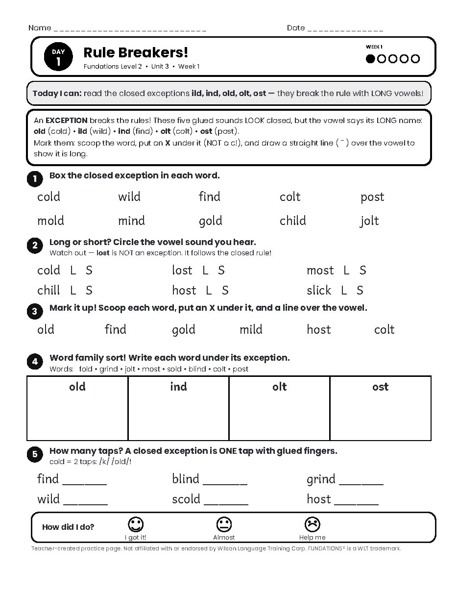 Preview page 2 of Fundations Level 2 Unit 3 Practice Pack