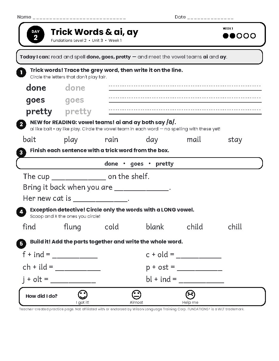 Preview page 3 of Fundations Level 2 Unit 3 Practice Pack