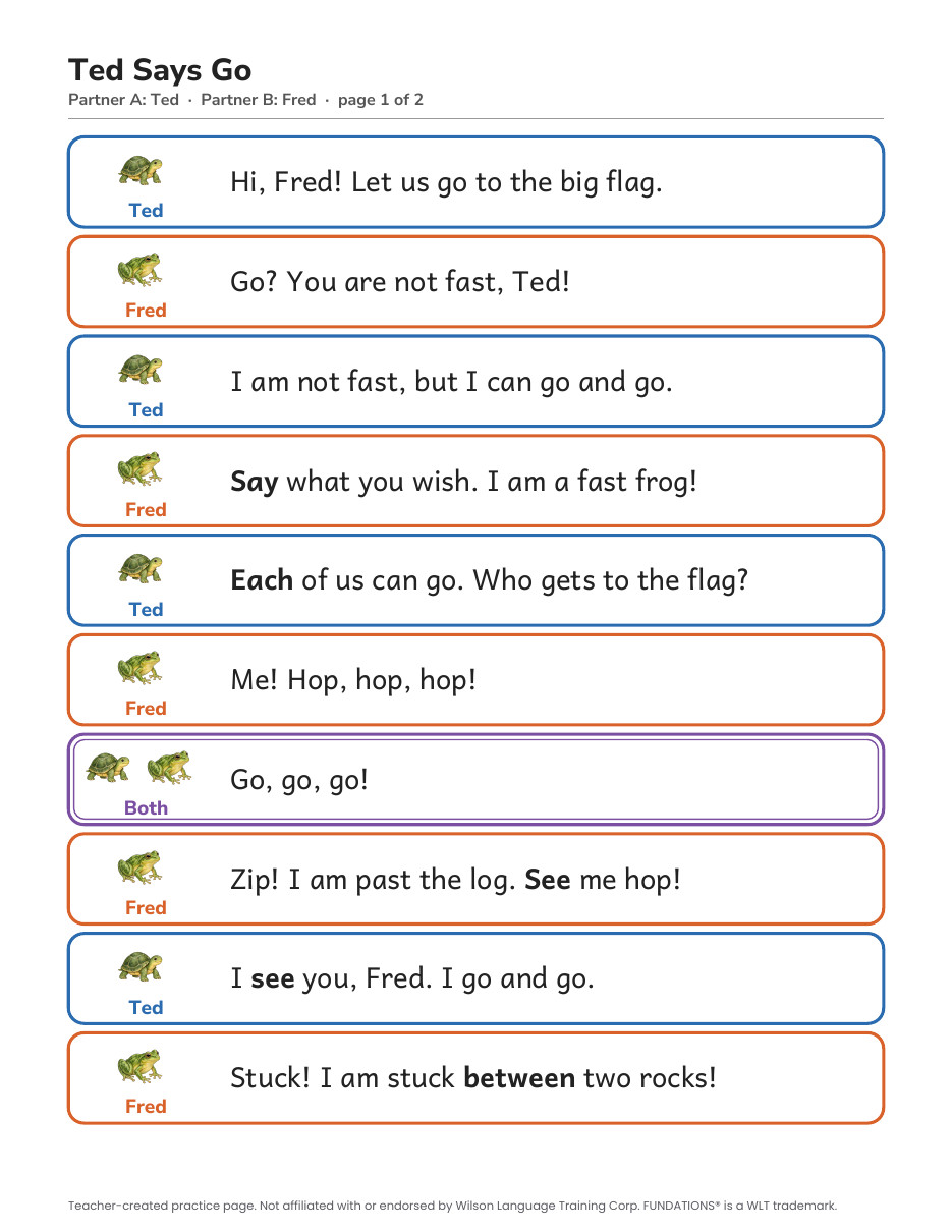 Preview page 2 of Fundations-Aligned Partner Reader's Theater · Level 1 Unit 9