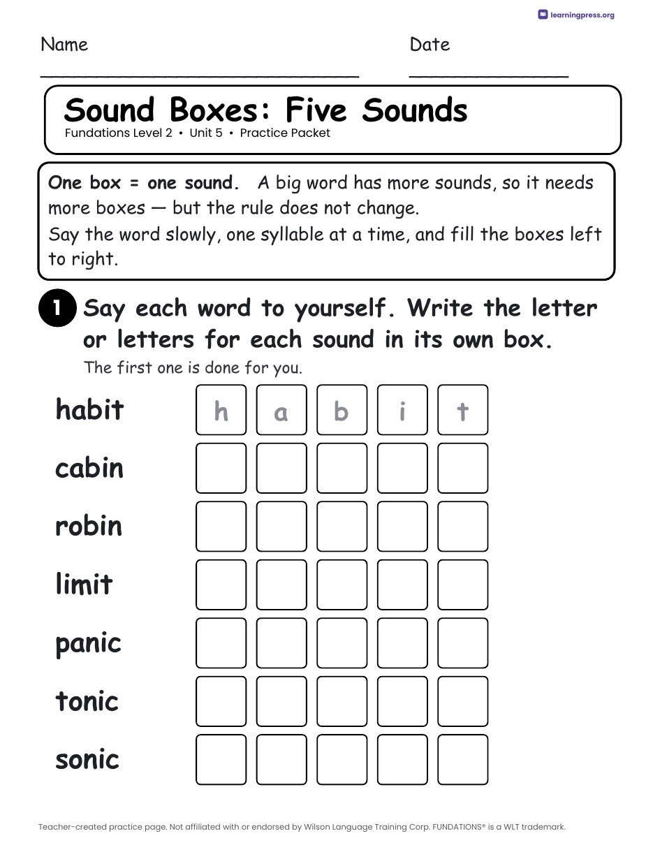 Preview page 1 of Fundations Level 2 Unit 5 Practice Packet