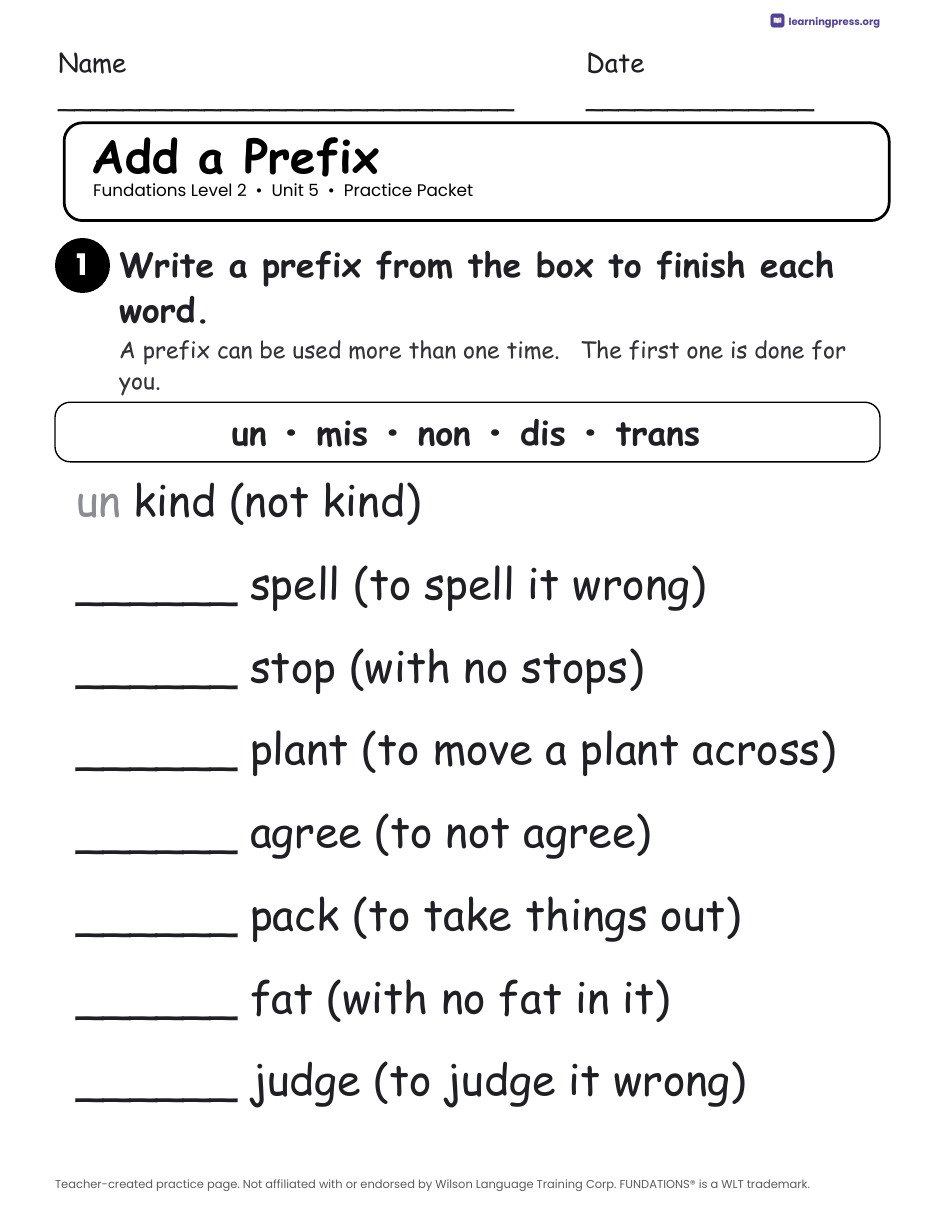 Preview page 2 of Fundations Level 2 Unit 5 Practice Packet