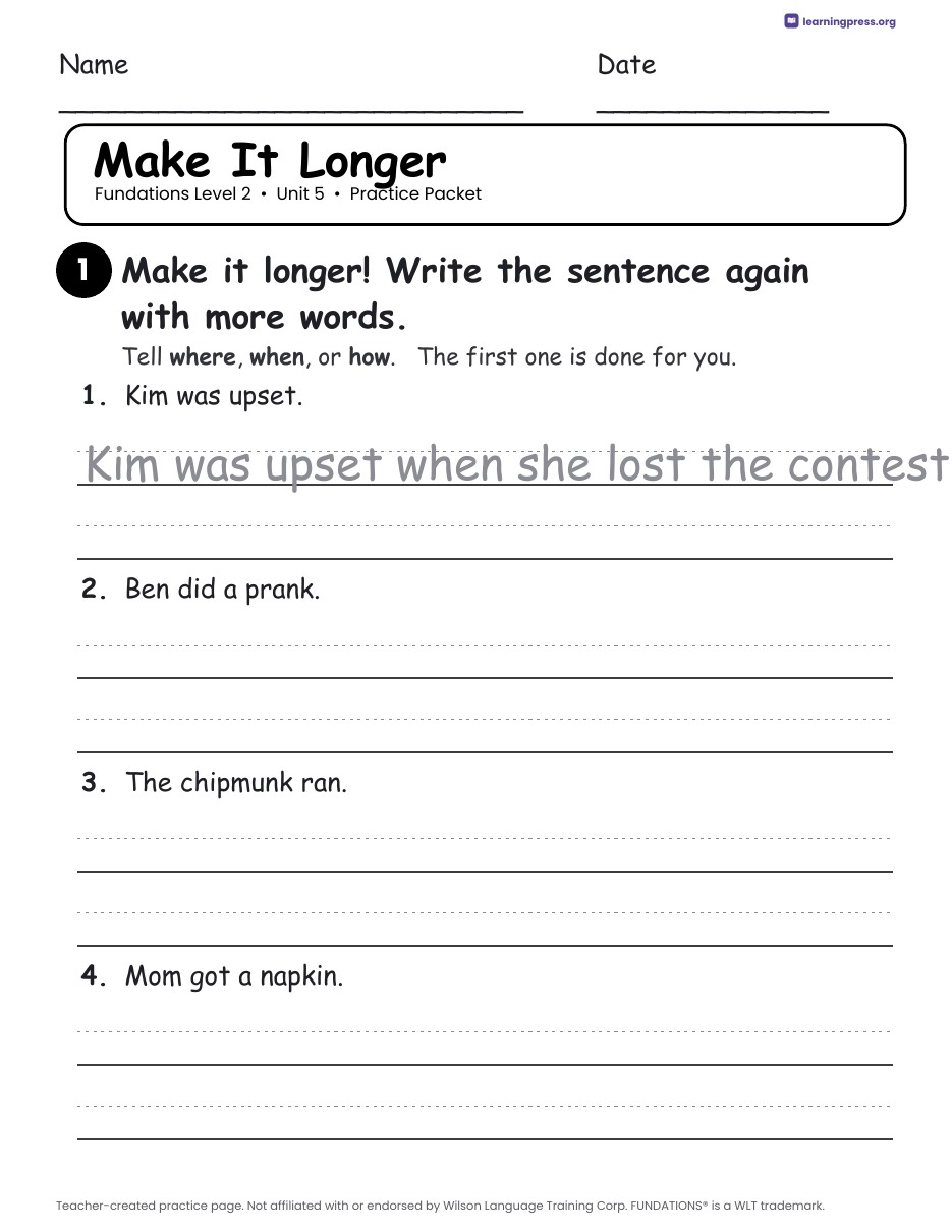 Preview page 4 of Fundations Level 2 Unit 5 Practice Packet