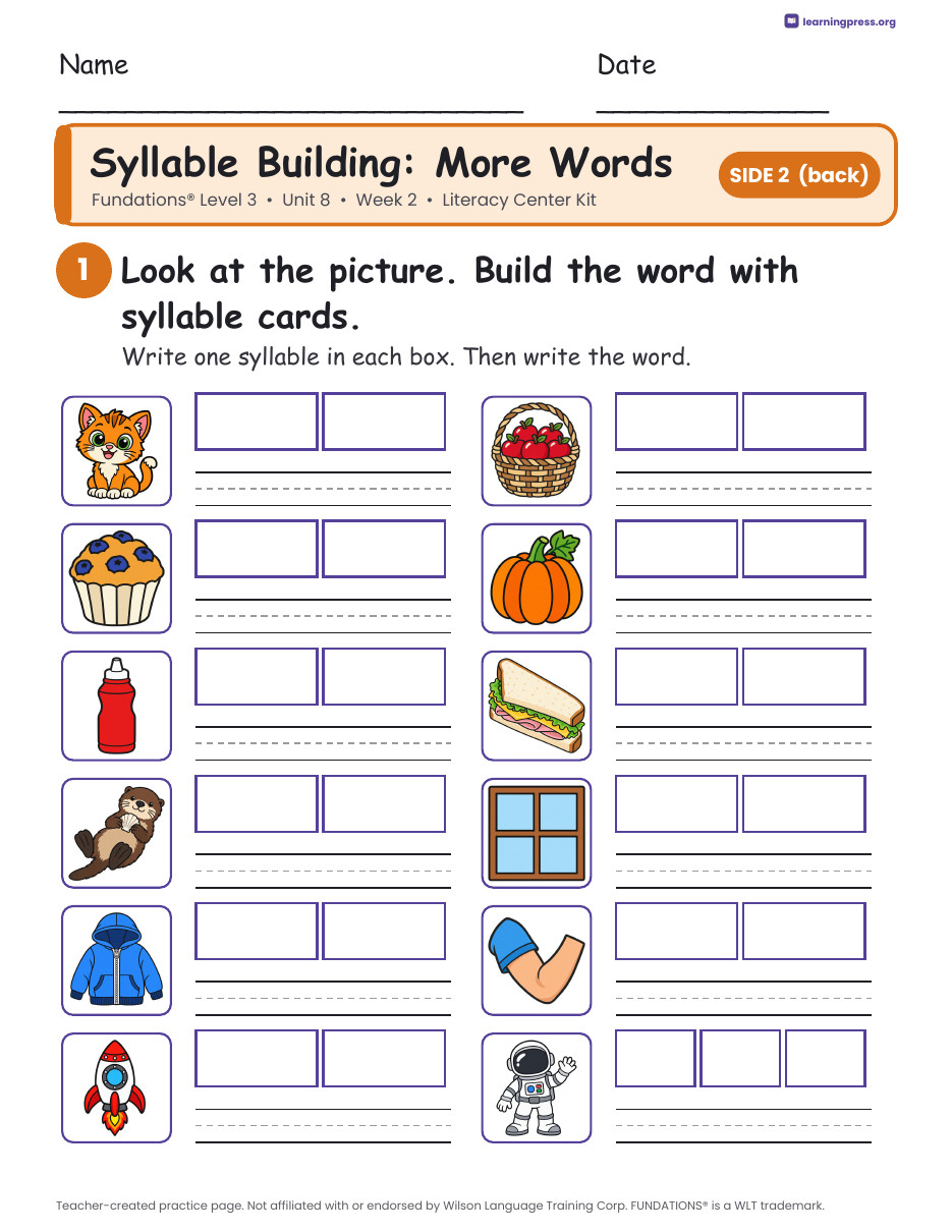 Preview page 2 of Fundations Level 3 Unit 8 Literacy Center Kits Bundle (3 Weeks)