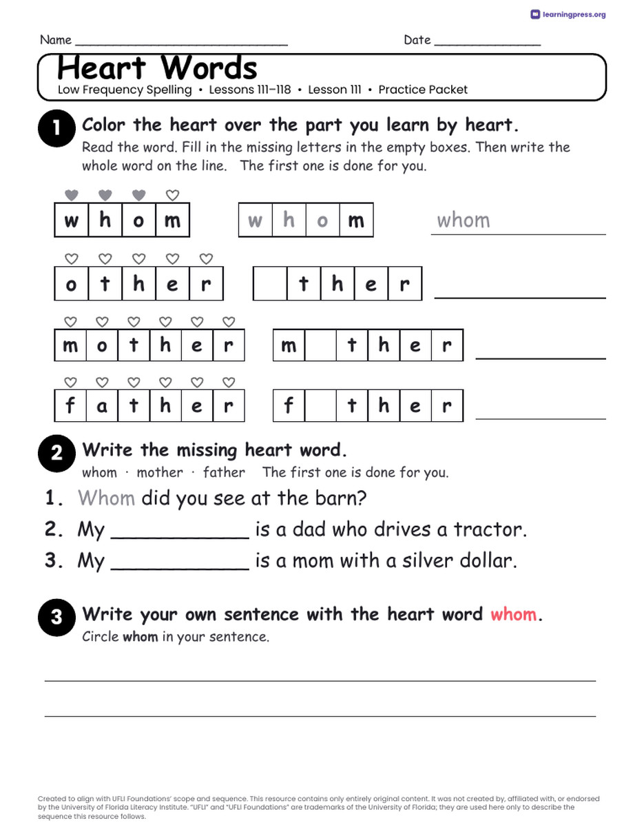 Preview page 3 of Low Frequency Spelling Unit Bundle · Lessons 111–118