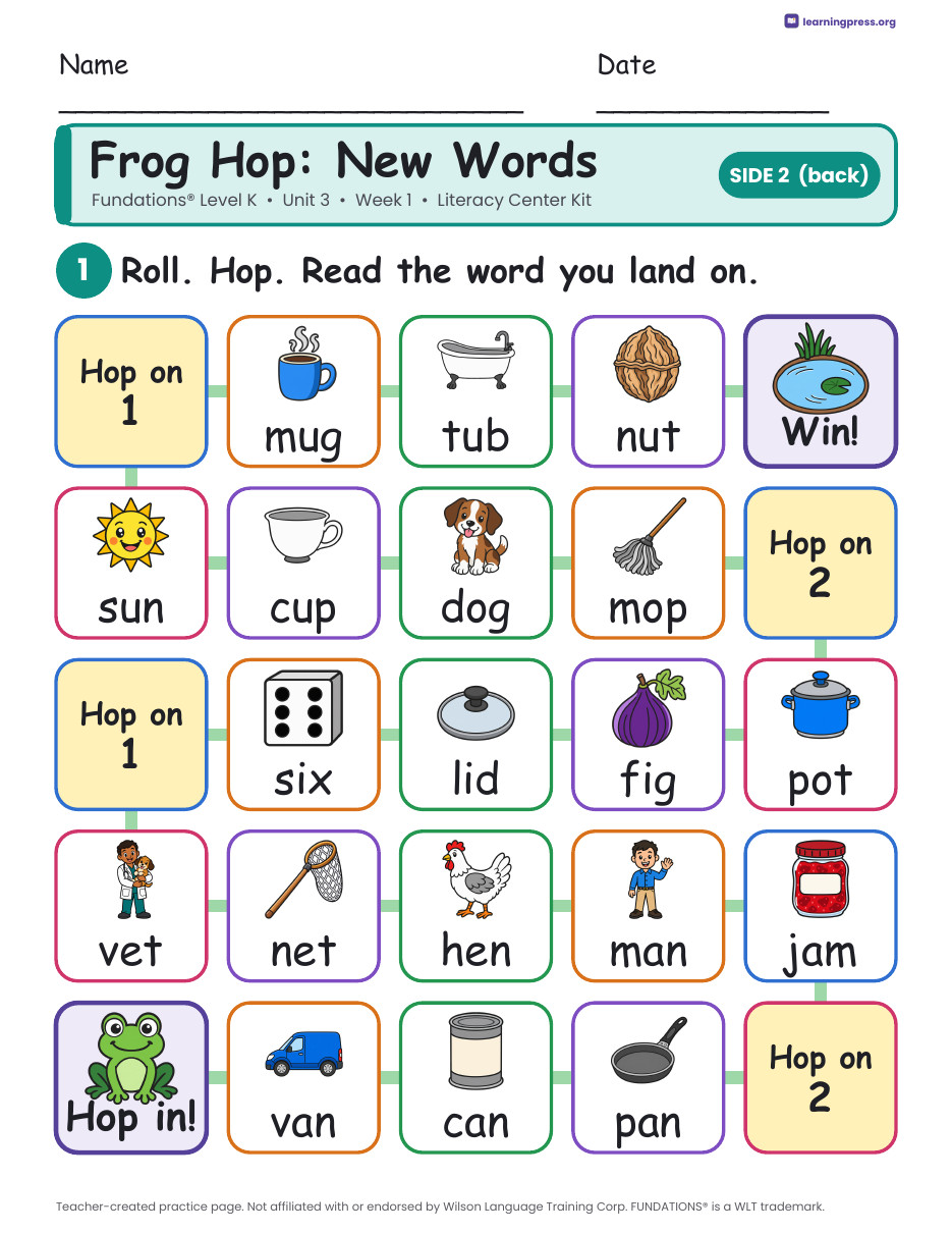 Preview page 4 of Fundations Level K Unit 3 Week 1 Literacy Center Kit