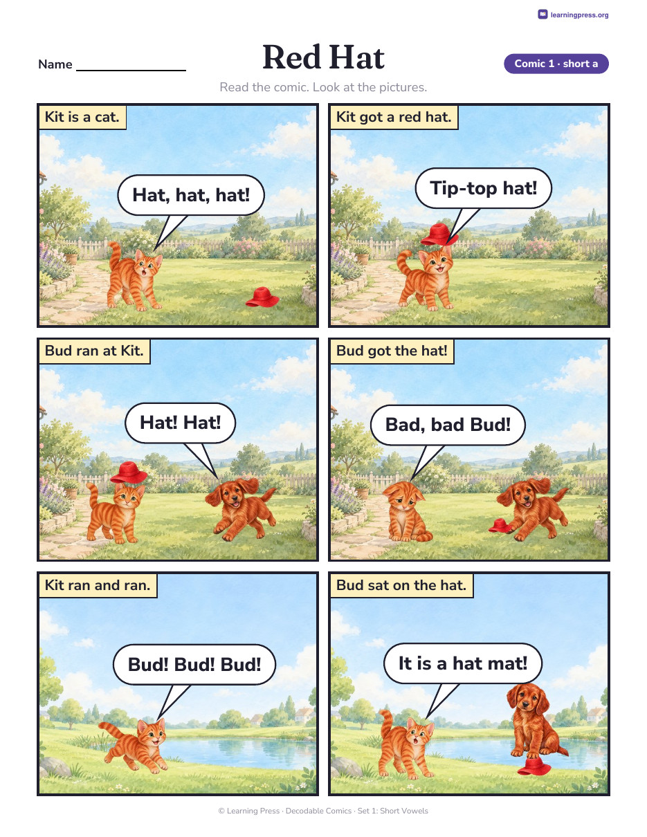 Preview page 1 of Decodable Comics: Short Vowels (Set 1)
