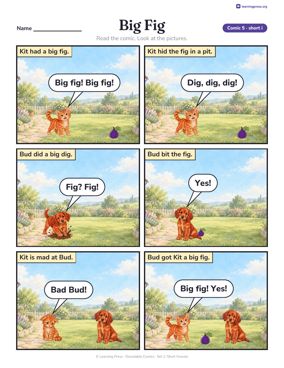 Preview page 3 of Decodable Comics: Short Vowels (Set 1)