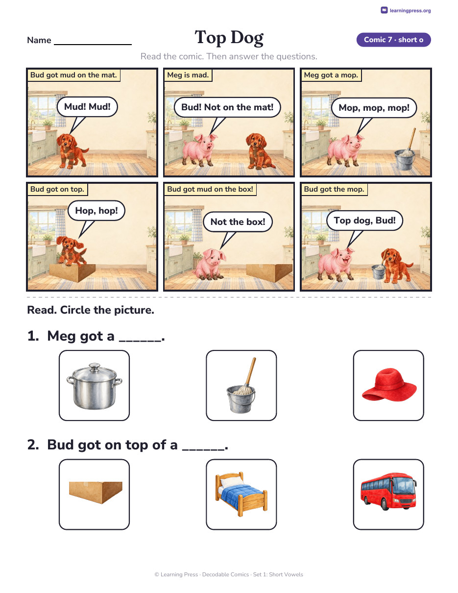 Preview page 4 of Decodable Comics: Short Vowels (Set 1)