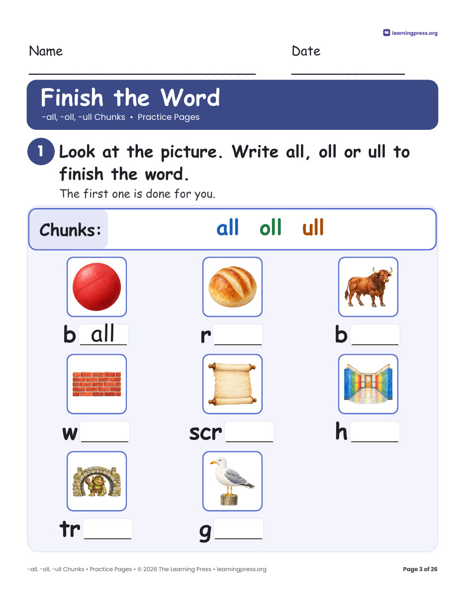 Preview page 4 of all oll ull Worksheets, Posters & Slides · Phonics Chunks