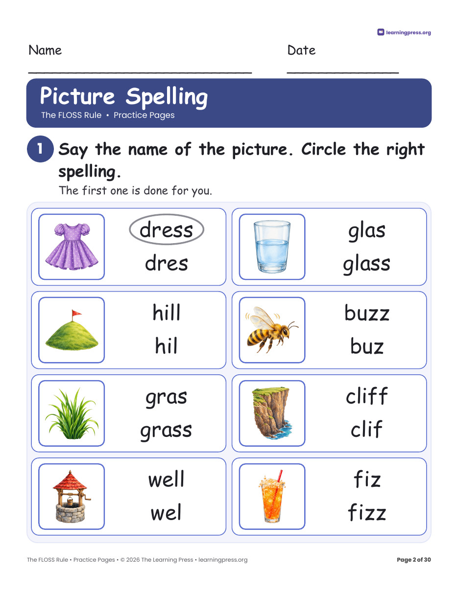 Preview page 1 of FLOSS Rule Poster, Worksheets & Slides · ff ll ss zz + all oll ull
