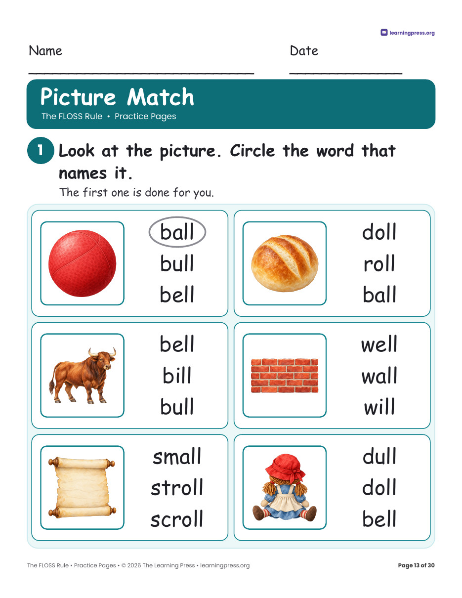 Preview page 4 of FLOSS Rule Poster, Worksheets & Slides · ff ll ss zz + all oll ull