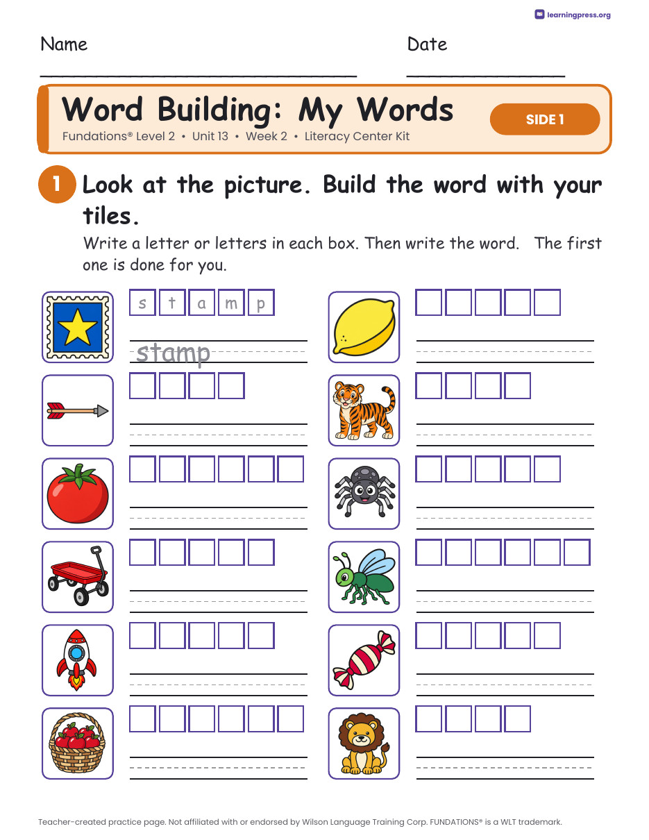 Preview page 2 of Fundations Level 2 Unit 13 Week 2 Literacy Center Kit