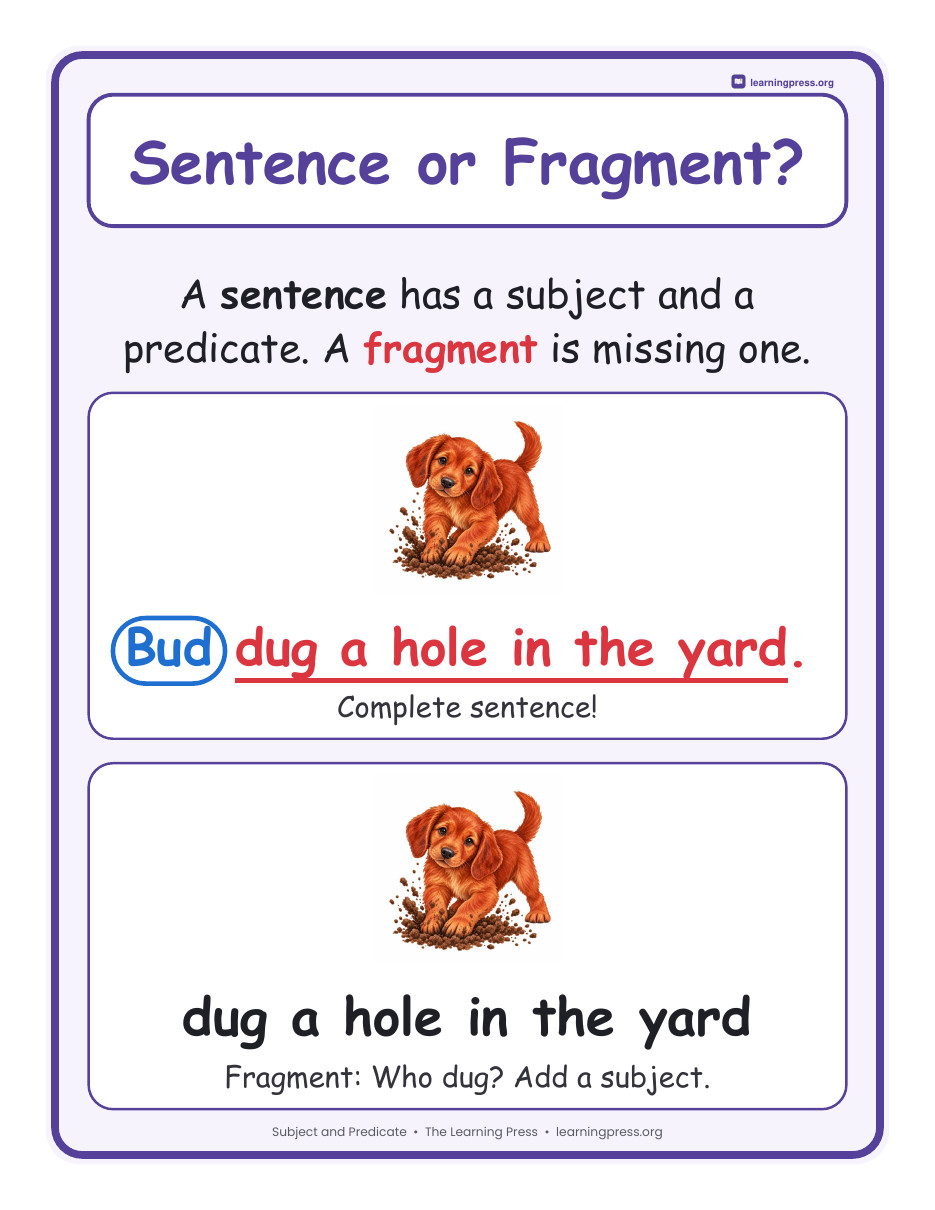 Preview page 1 of Subject and Predicate Worksheets, Posters & Slides – Grade 3