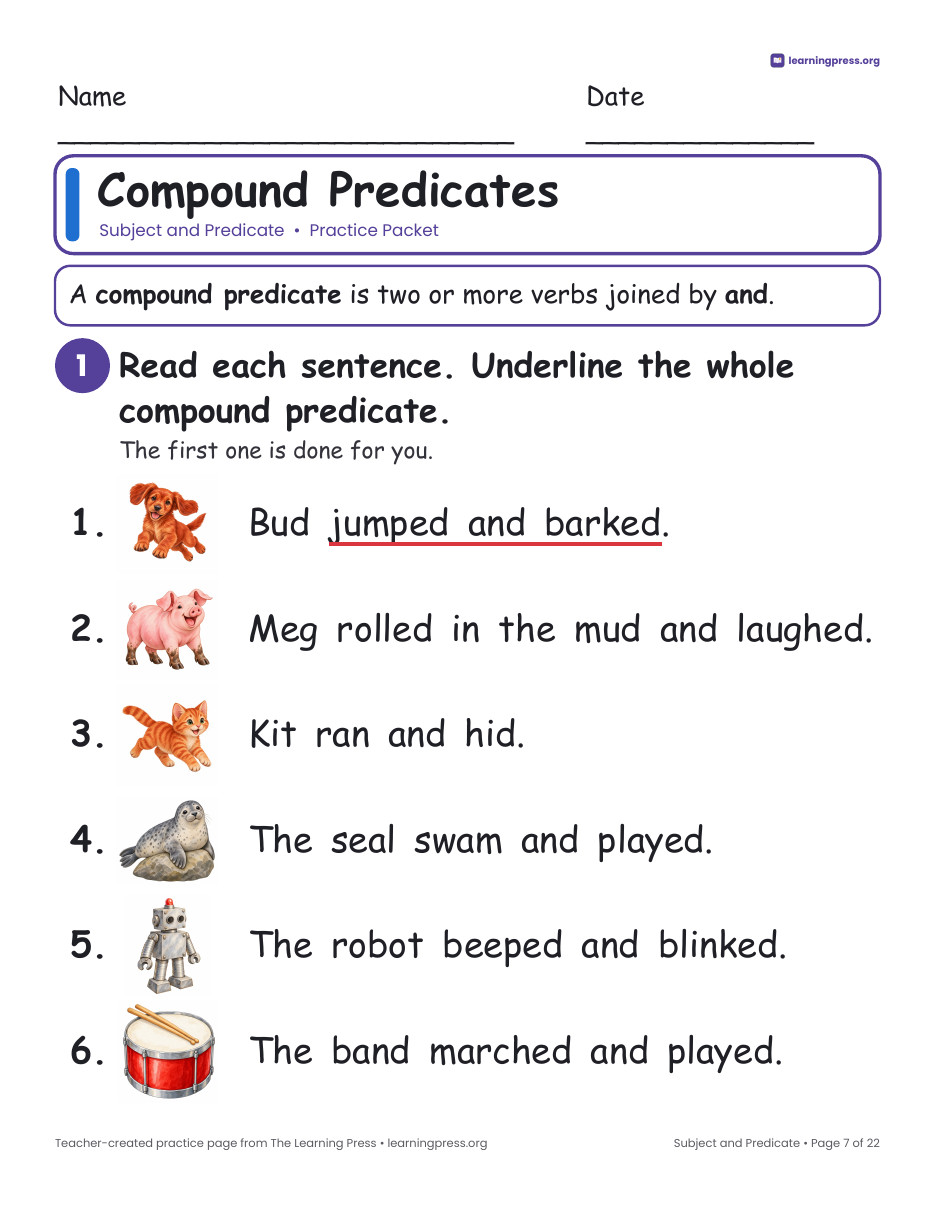 Preview page 3 of Subject and Predicate Worksheets, Posters & Slides – Grade 3