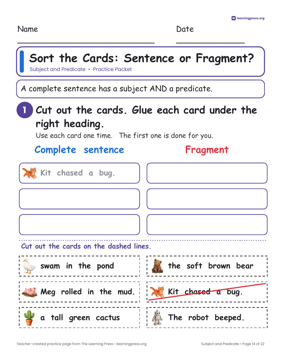 Preview page 4 of Subject and Predicate Worksheets, Posters & Slides – Grade 3