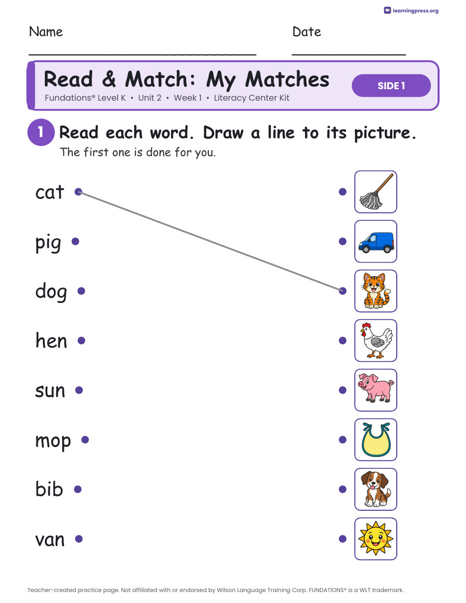 Preview page 3 of Fundations Level K Unit 2 Week 1 Literacy Center Kit