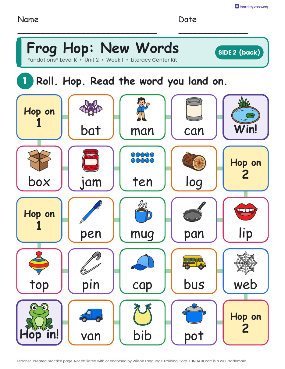 Preview page 4 of Fundations Level K Unit 2 Week 1 Literacy Center Kit