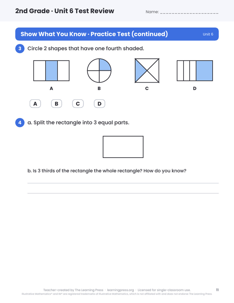 Preview page 4 of Illustrative Math (IM®) Aligned 2nd Grade Unit 6 Test Review