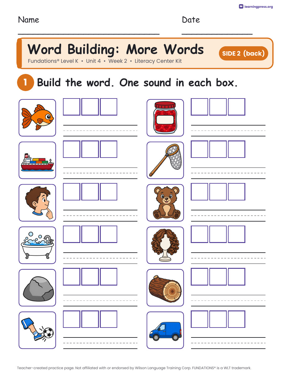 Preview page 2 of Fundations Level K Unit 4 Literacy Center Kits Bundle (4 Weeks)
