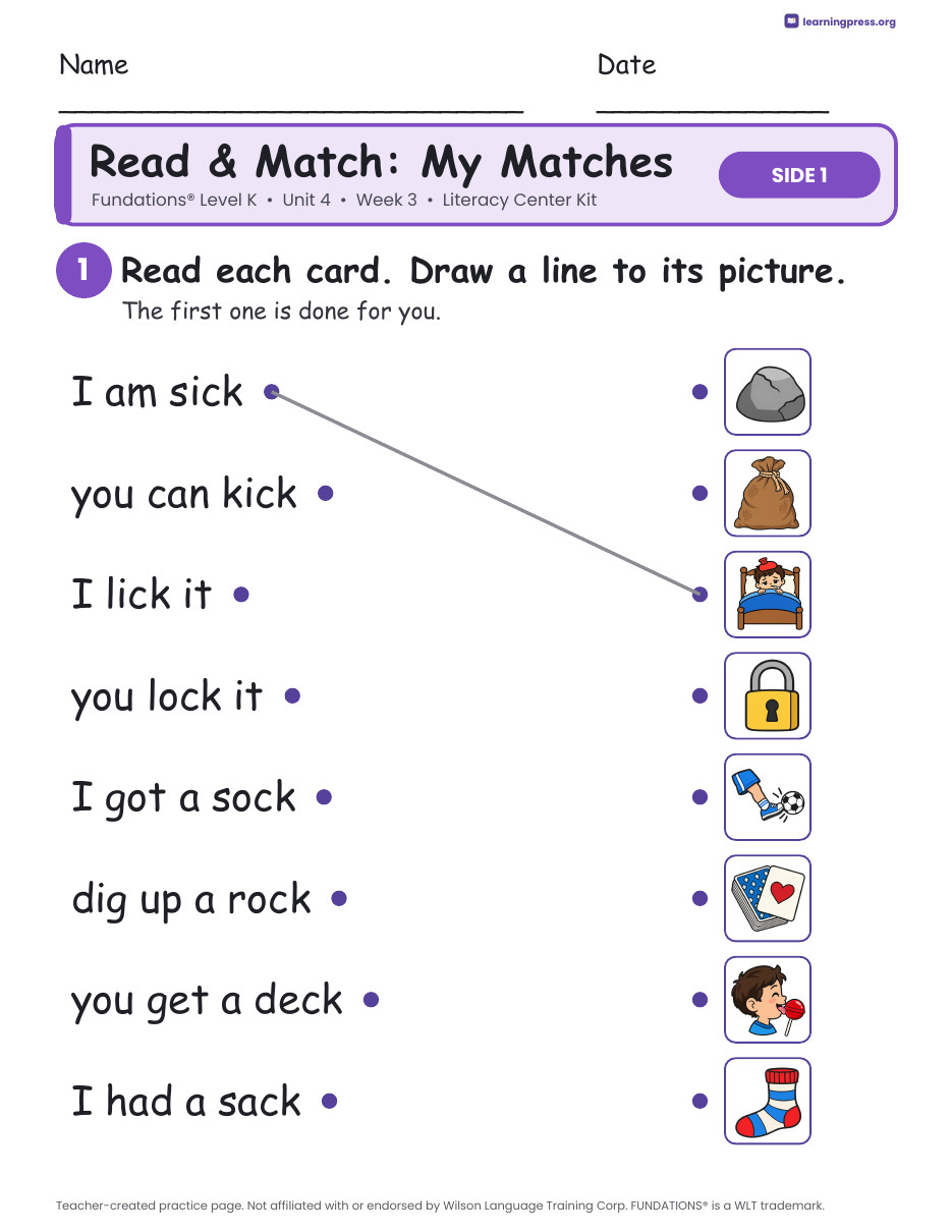 Preview page 3 of Fundations Level K Unit 4 Literacy Center Kits Bundle (4 Weeks)