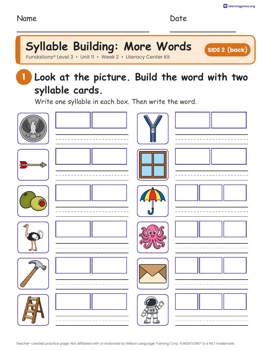 Preview page 2 of Fundations Level 3 Unit 11 Literacy Center Kits Bundle (2 Weeks)